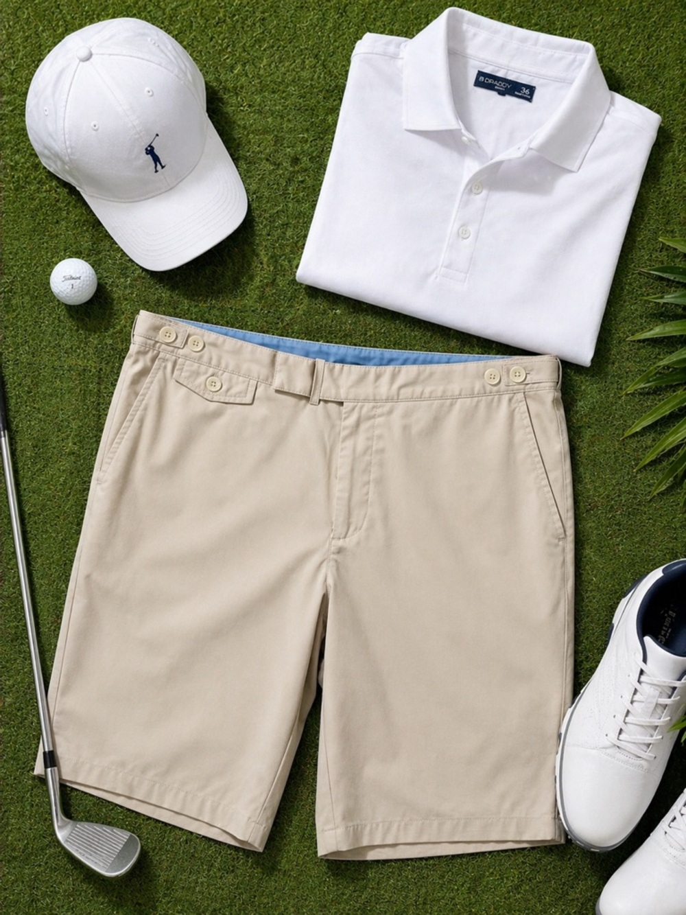 B Draddy Golf Shorts Men 36 Beige Flat Front Stretch Performance Resort Wear